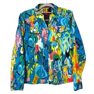 Joni B Women's Multicolor Floral Print Zip Up Bomber Jacket Size S‎